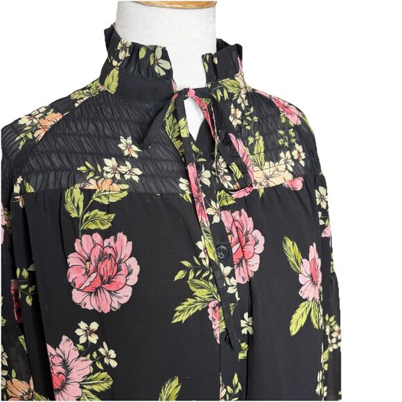 Anthropologie Yumi Kimi Deep Love Black Astoria Flora tunic mini dress Sz Large - Picture 2 of 9